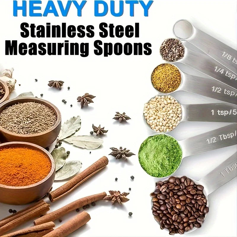 Premium Heavy-Duty Stainless Steel Measuring Spoon and Cup Set with Metric and Imperial Markings, 6pcs Kit, Perfect for Gifting Qme