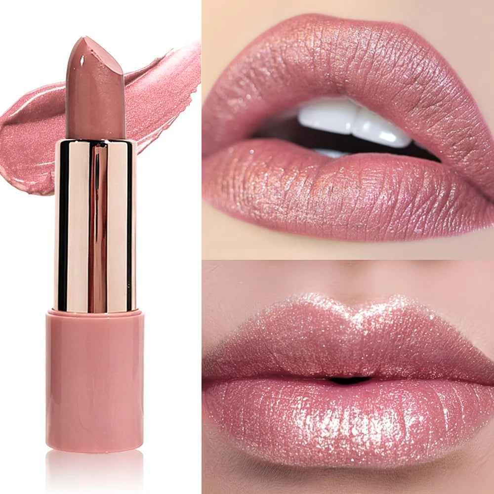 JUJU DREAM Nude Pink Rose Gold Shimmer Lipstick Metallic Glitter Qme