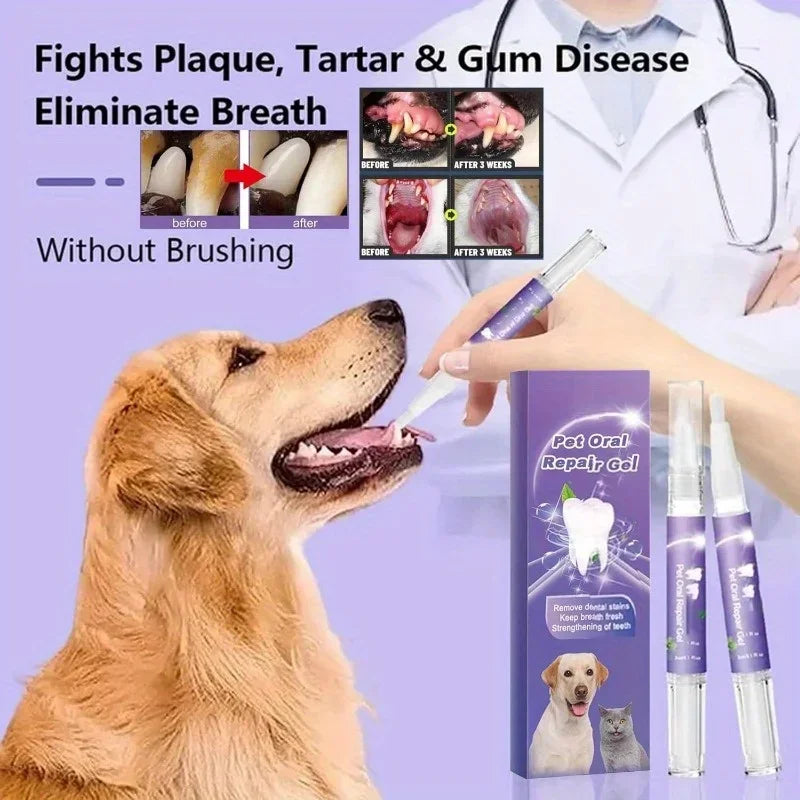3Pcs pet oral cavity repair gel, cat, dog, pet tooth stain oral cavity cleaning care, keep breath fresh pet toothbrush Qme
