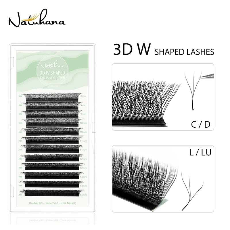 NATUHANA 3D 4D 5D W-shape Eyelash Extension C D L LU M Curl Colorful Qme