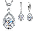 Hot Sale Bridal Jewelry Sets 925 Sterling Silver Color Crystal Water Drop Necklaces Hoop Earrings Women Party Engagement Qme White