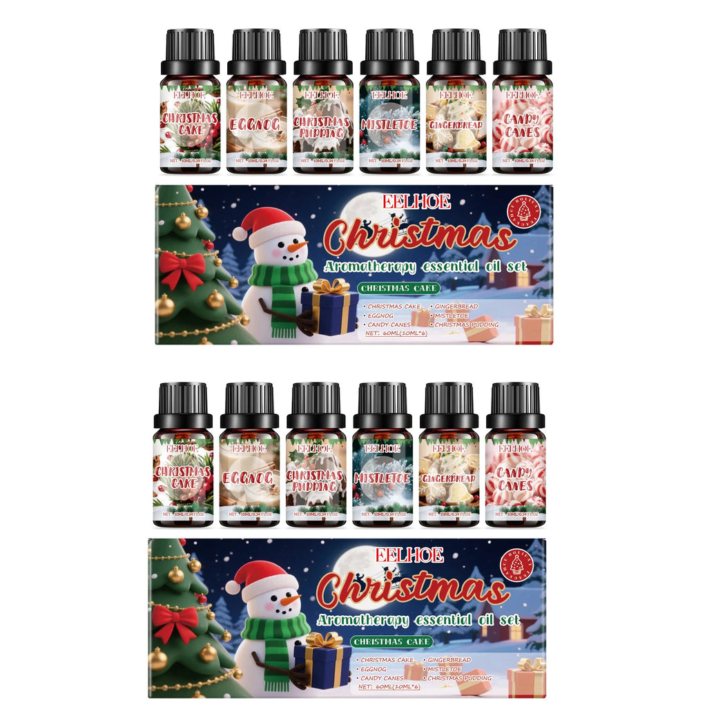 Christmas Aromatherapy Essential Oil Set Long Lasting Fragrance 6 Holiday Scents Festive Scents & Relaxing Atmosphere 6x10ml Qme 2 Sets 6x10ml