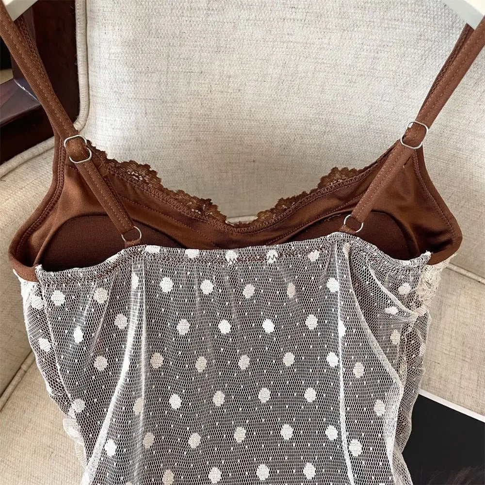 Lace Dots Fake Two Camisole Wrapped Chest Bra Slim Fit Sweet Girl's Qme