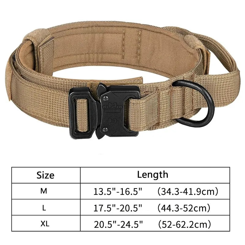 Tactics Dog Collar Control Handle Adjustable Training Nylon Heavy Qme Khaki Collar XL