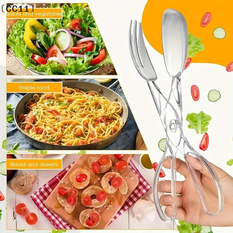 Transparent Plastic Salad Scissors Tongs- Reusable Food-safe Kitchen Qme