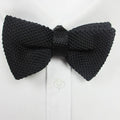 Men Knitted Bowtie Soild Bow Tie Thick Double Deck Pre Tied Qme black