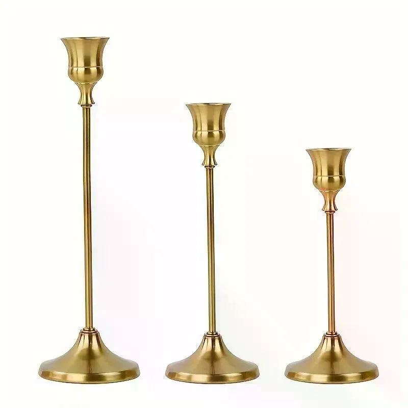 Vintage Elegant Metal And Aluminum Set Of 3 Tabletop Candle Holders, Suitable For Wedding Anniversary, Home And Hotel Decoration Qme