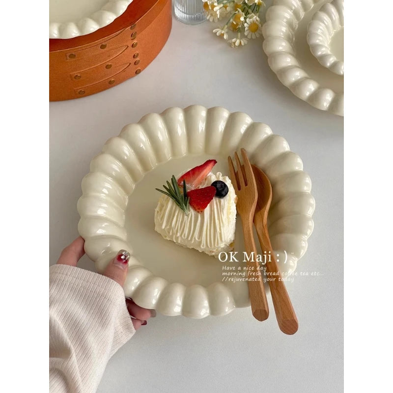 High-looking Ceramic Plate Household Western-style Dinner Round Flat Qme