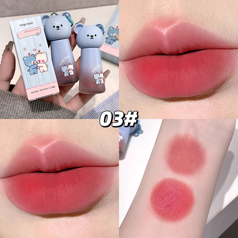 Gege Bear Cute Pendant Matte Lip Glaze Velvet Clay Long-lasting Qme GX1392-3