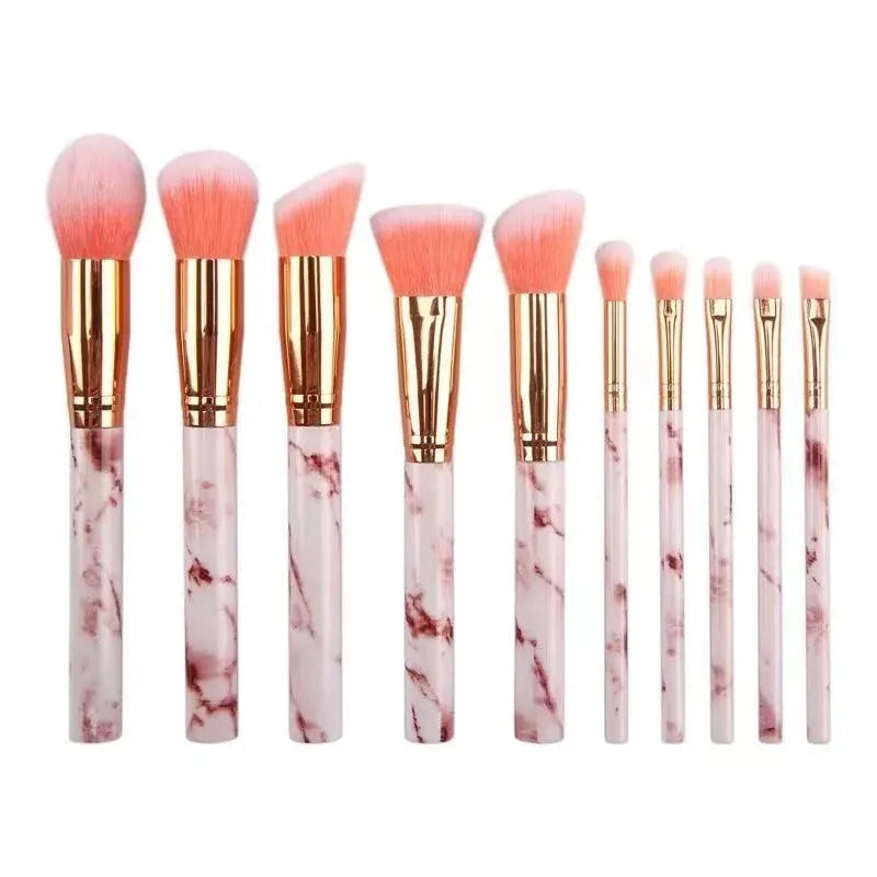 Marble Makeup Brushes Premium Synthetic Kabuki Foundation Blending Qme pink 10pcs
