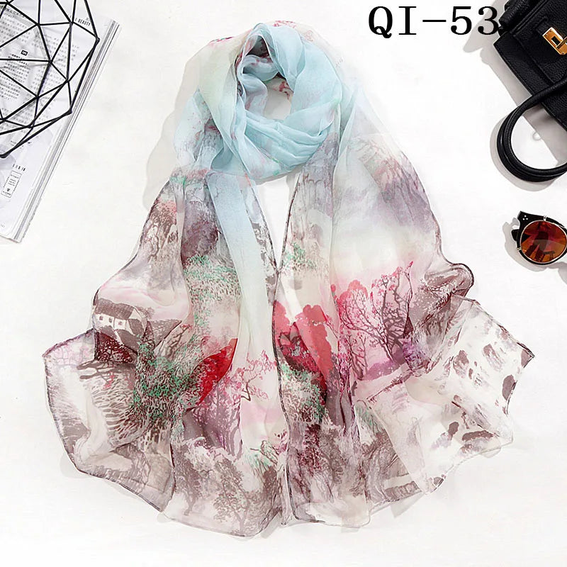 Painting Lotus Beach Sun Protection Chiffon Georgette Scarf Women