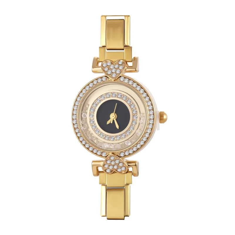 Y2K Rotating Zircon Round Shape Stainless Steel Watch Bracelet