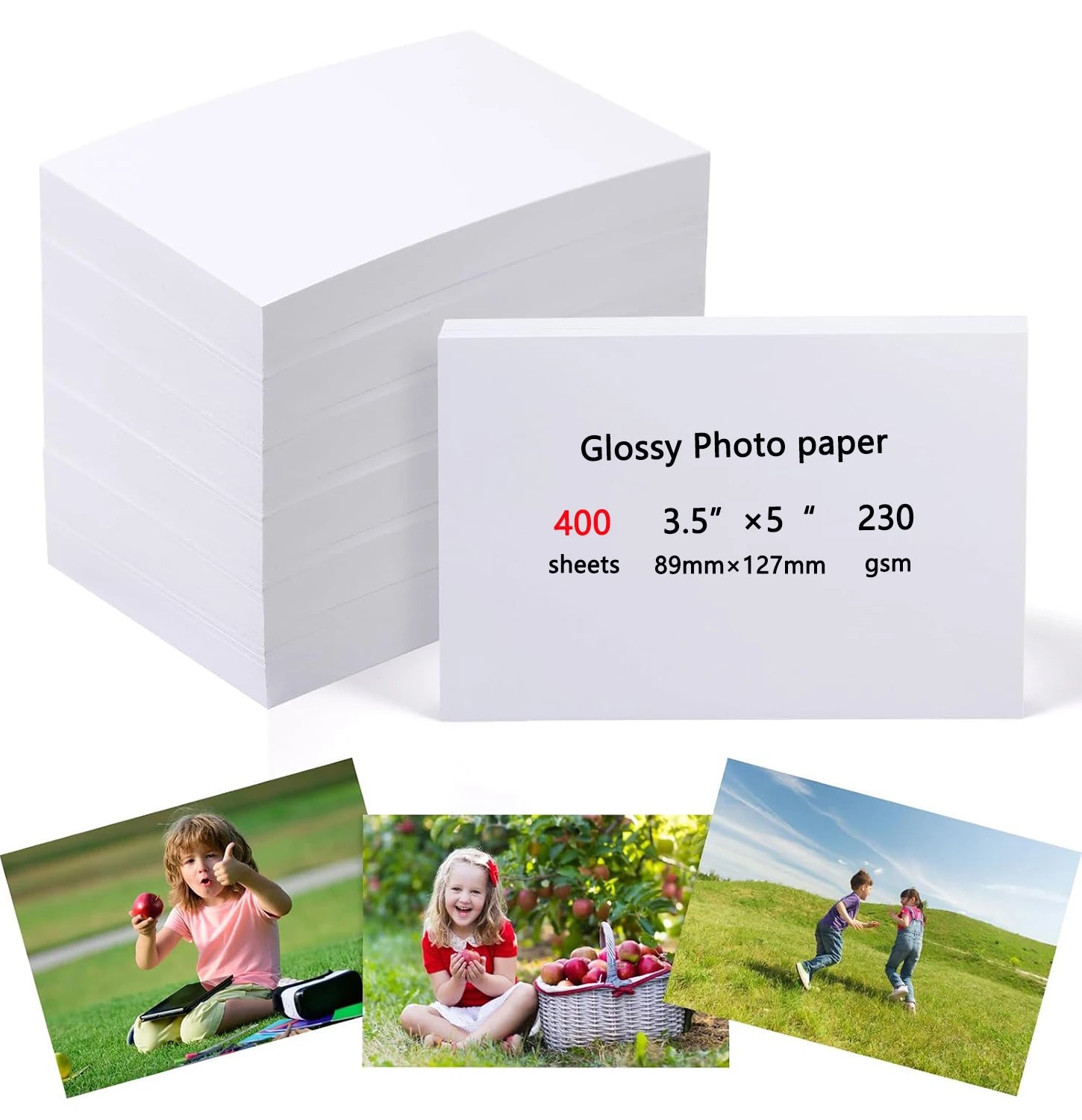 3.5 X 5 Inch High Glossy Photographic Paper Waterproof Professional Photo Paper Works with All Inkjet Printers 230g Qme 5in 400sheets