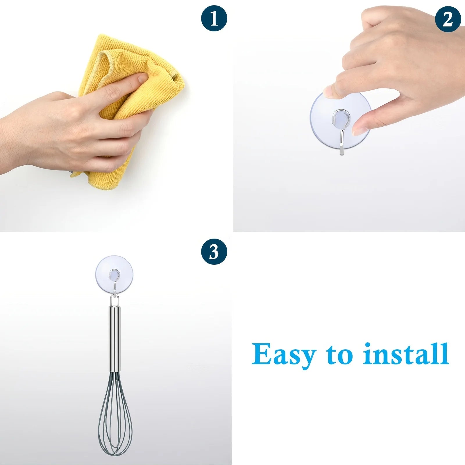 Clear Suction Cup Hooks with Metal Hooks - Traditional Style, Easy Install, Wall Mount, Plastic, for Kitchen, Bathroom, Shower, Qme