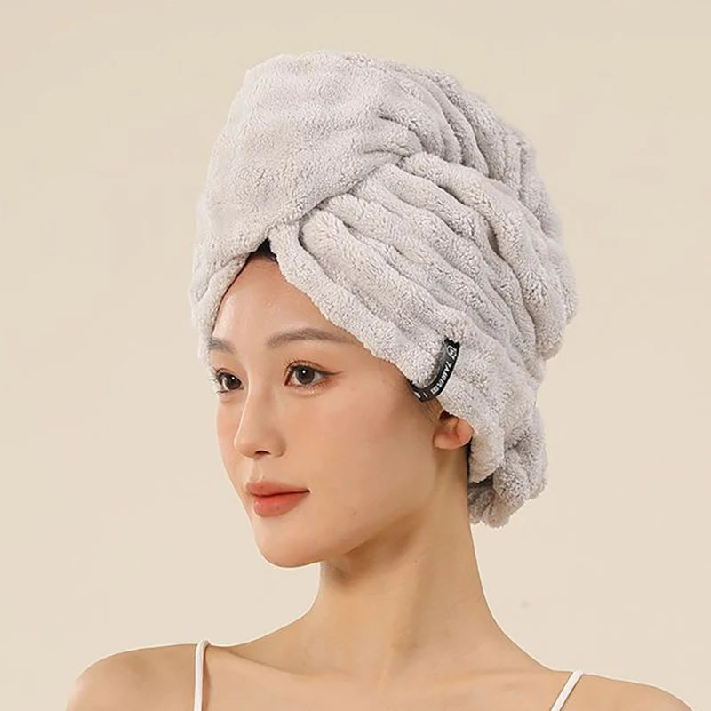 Microfiber Hair Towel Extra Large Wrap Quick Dry Elastic Band Ultra Qme Gray