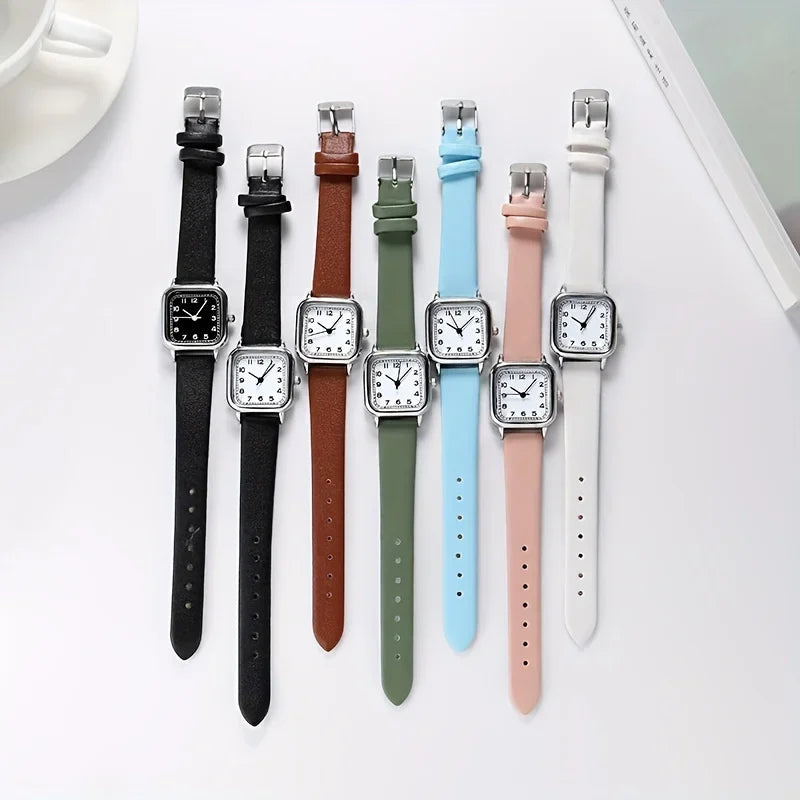 Casual Square Pointer Quartz Watch Analog PU Leather Wristwatch For Women Girls Students Qme