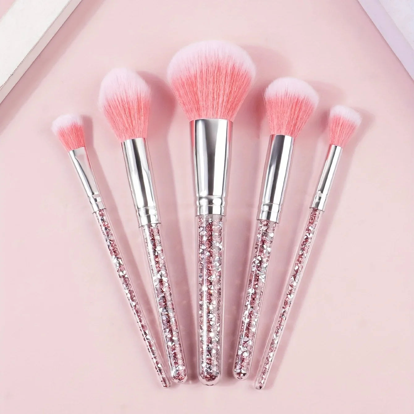 5pcs Makeup Brush Set With Fashionable Glitter Rhinestone Handle, Powder Brush Blush Brush Eyeshadow Brush, Qme
