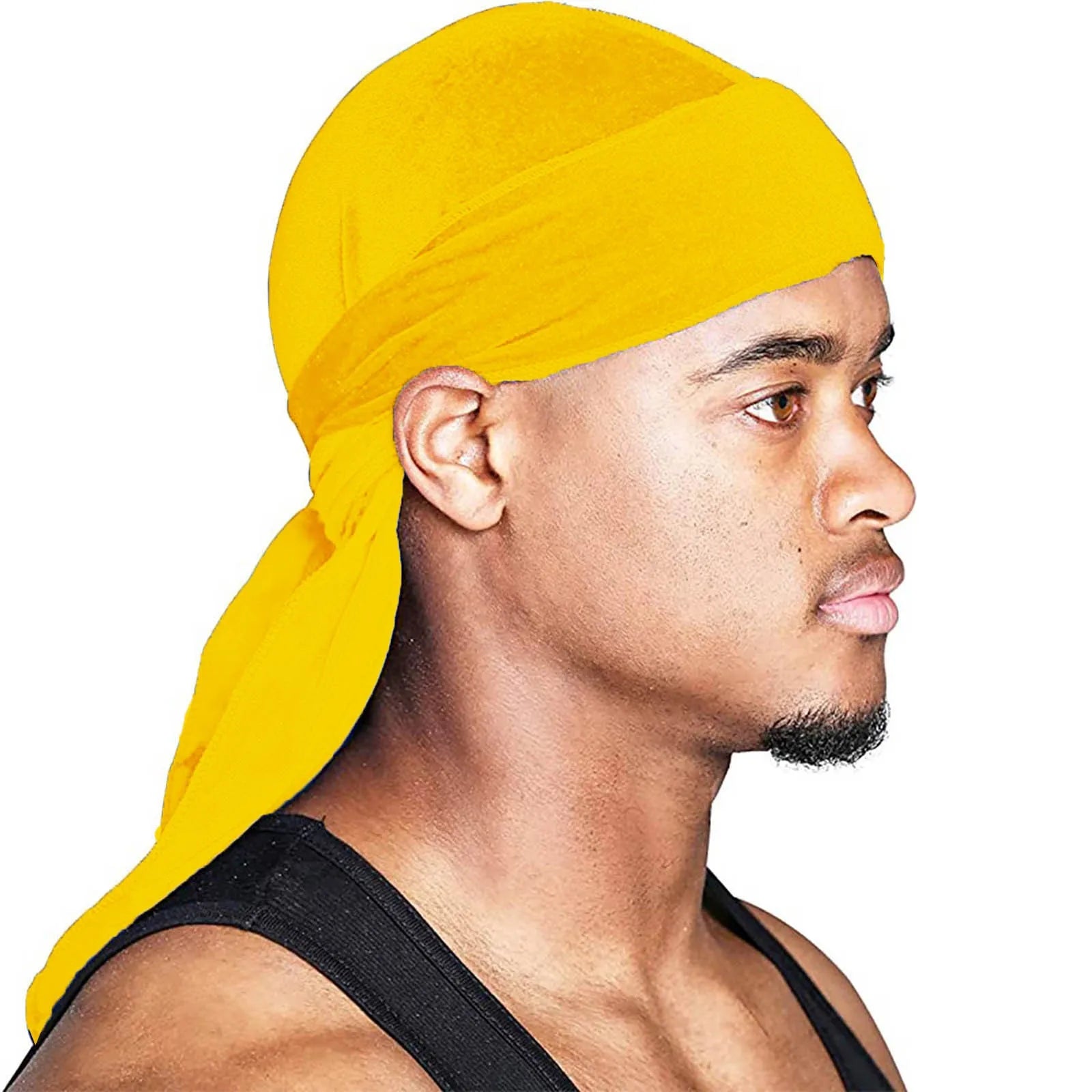 Men's Fashion Turbans Velvet Long Tail Braided Pirate Hat Outdoor Activity Personalized Bandana Turban Satin Elastic Headband Qme Yellow One Size