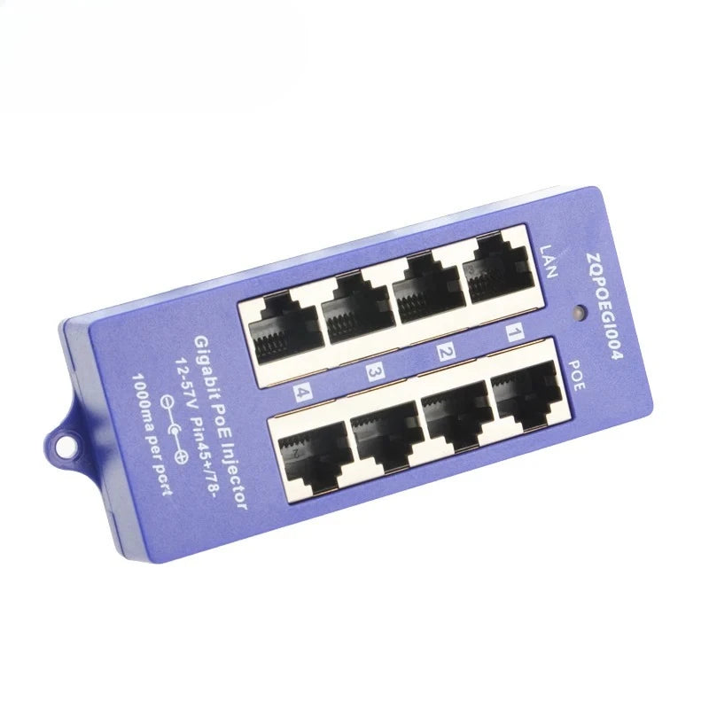 1PCS 4-Port POE Injector Gigabit B-Mode Ethernet Power Supply 24V60W Switch Router Qme