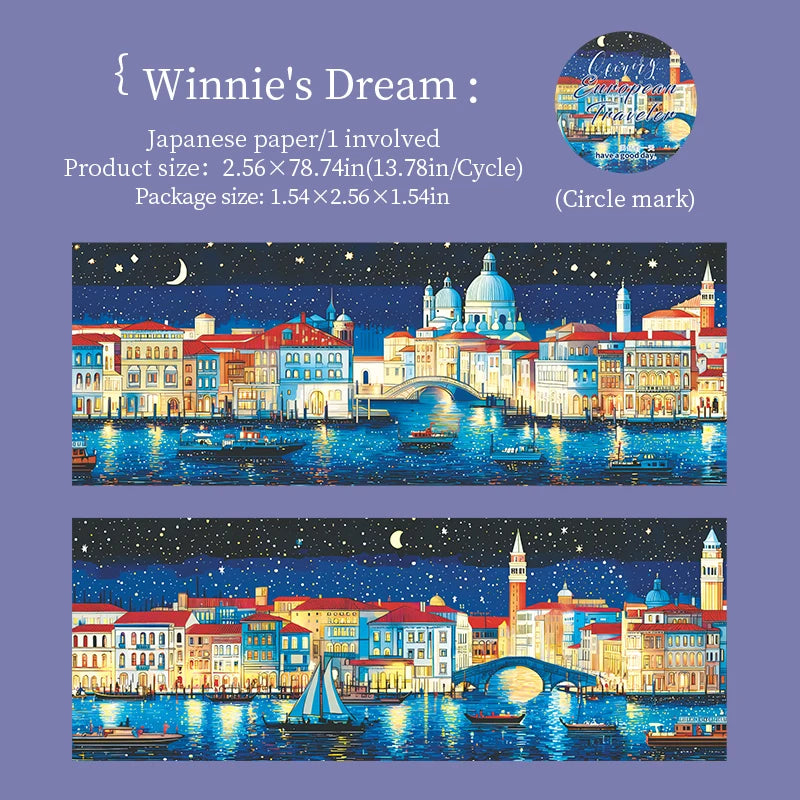 1 Roll European Travel Scenery Theme Washi Tape for Journal Scrapbooking DIY Collage Art Phone Case Decoration Qme 6