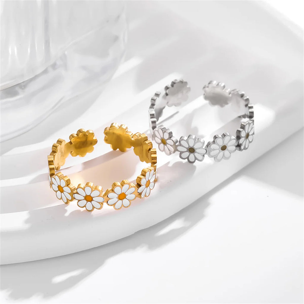 Fashion Vintage Daisy Flower Rings For Women Style Adjustable Opening Finger Ring Bride Wedding Engagement Statement Jewelry Qme