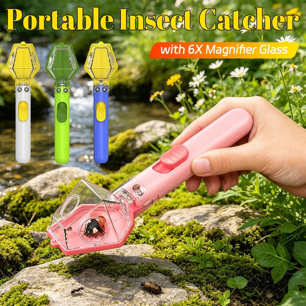 Multifunctional Portable Insect Catcher Push Type Transparent Observer Box Bug Catcher with Magnifying Glass Comfortable Grip Qme