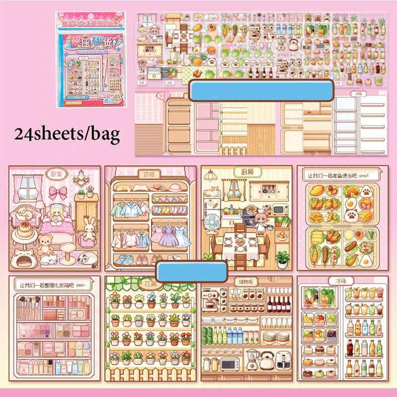 1 Book Pixel Art Mini Diorama Stickers, Cute Healing Scenes, Fun Relaxing Crafts, Ideal for Students & Office Workers Qme A