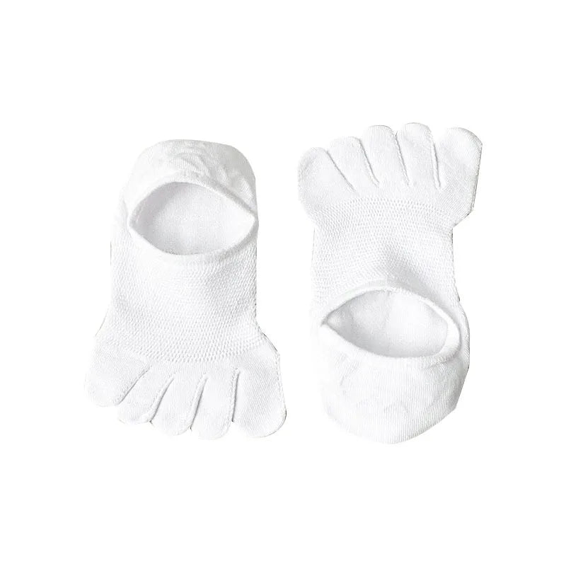 2025 Man Slipper Toe Socks Mesh Hollow No Show Ankle Short Socks Sports Sweat-Absorbing Cotton Breathable Five Finger Boat Socks Qme White