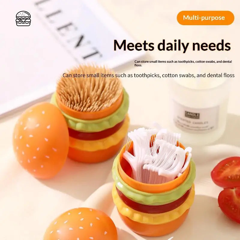Hamburger Toothpick Holder Cotton Swab Jar ABS Can Storage Decoration Qme