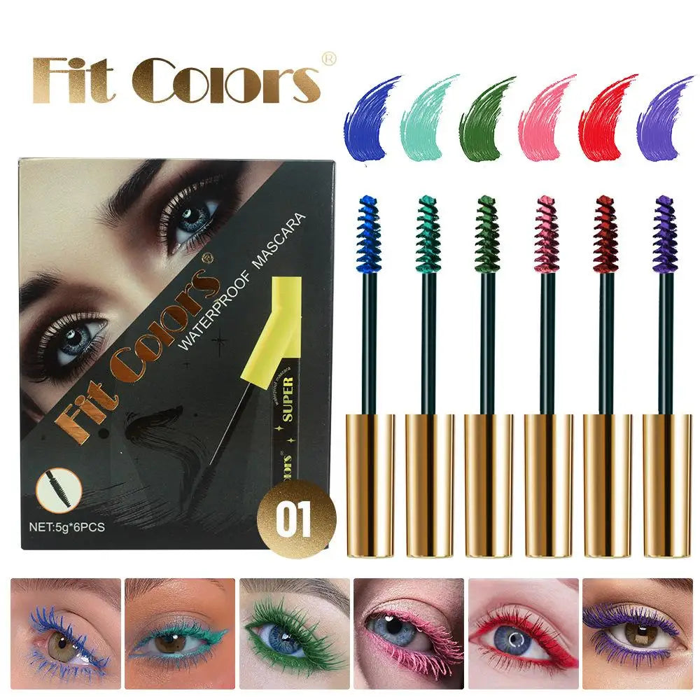 6 Color/Set Colored Mascara Cream Blue Green Lasting Waterproof Mascara Curling Eyelashes Thick Curl 3D Non-smudding Mascara Qme Red