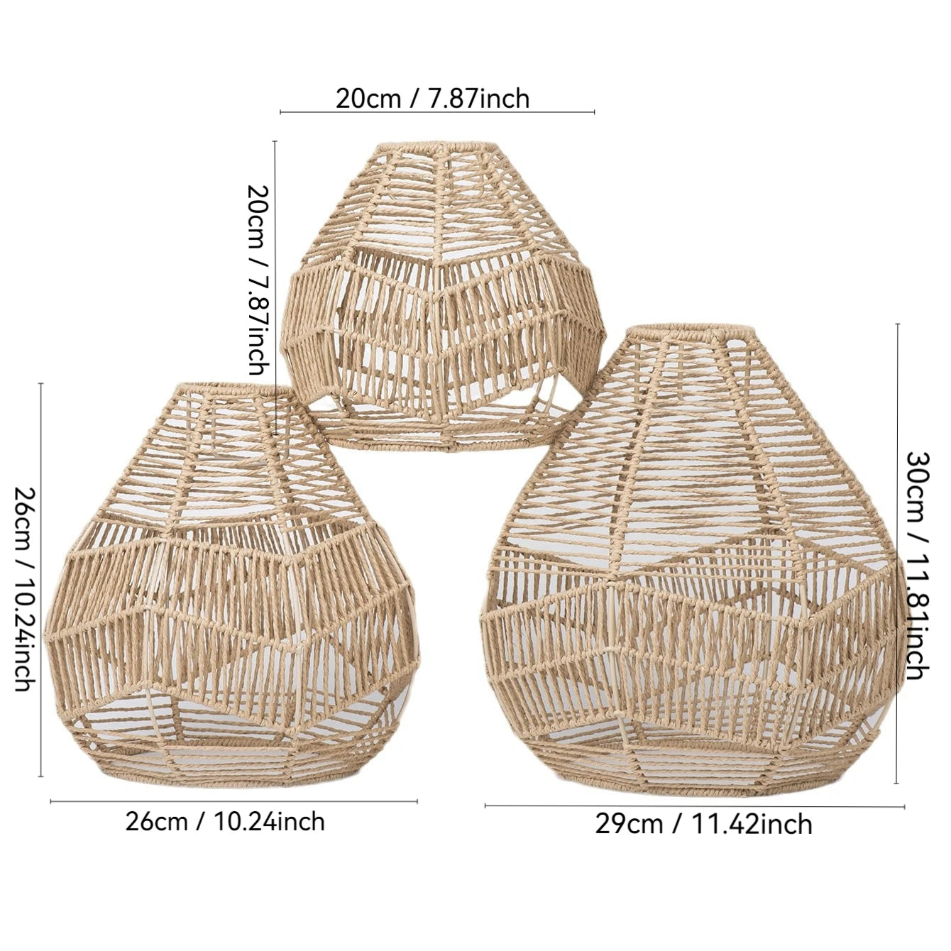 Nordic Modern Retro Hand-woven Lamp Shades atural Rattan Wicker Hanging Light Chandeliers Decorative Covers Qme