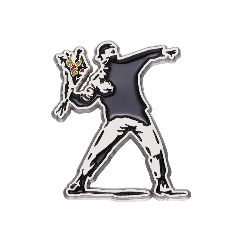 Classic Banksy Art Design Collection Brooch Enamel Pin Flower Thrower Boy Red Balloon Girl Badge Lapel Backpack Jewelry Gift Qme style 2