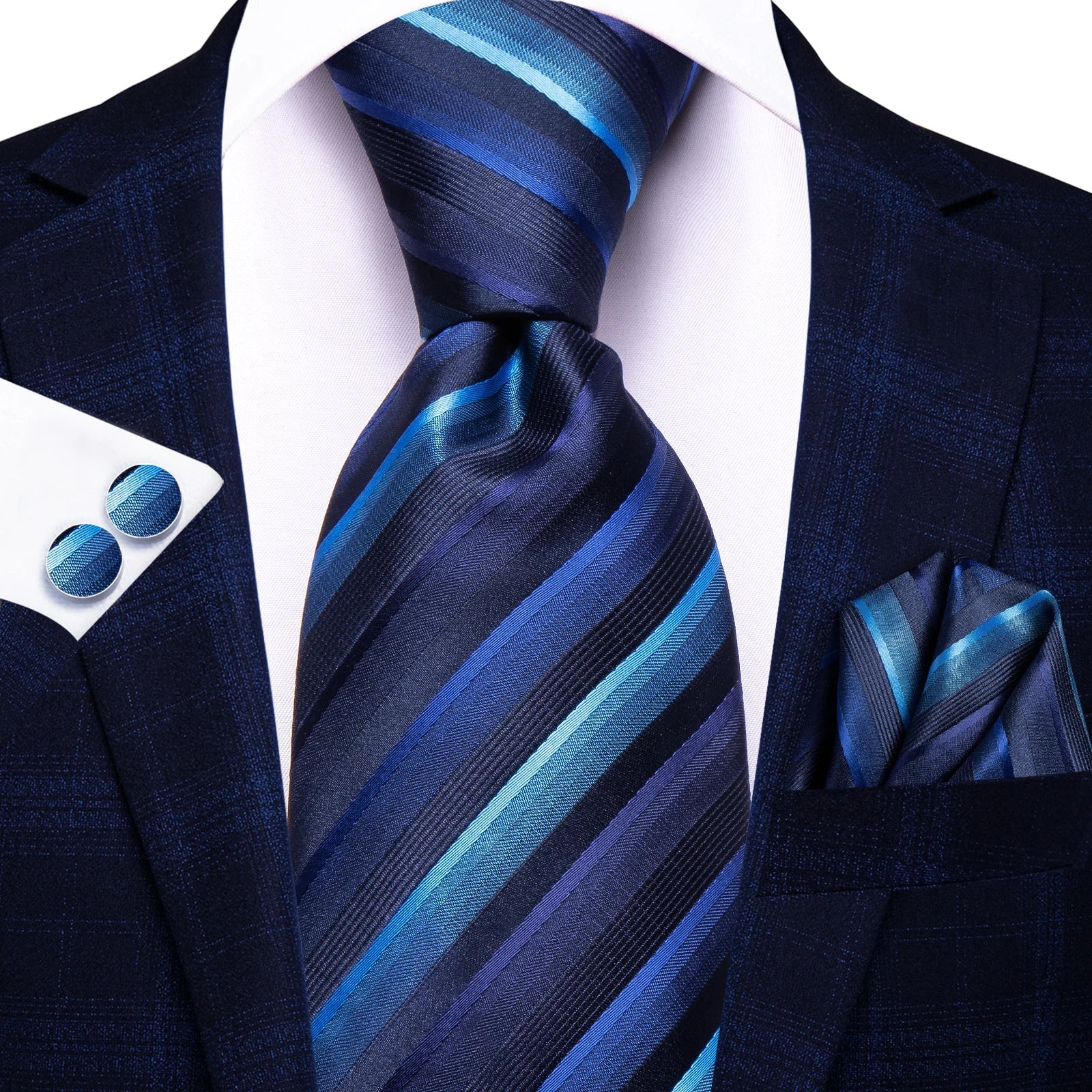 Hi-tie Mens Tie Blue Checks Plaids Silk Wedding Men Fashion Design Qme HT-N-0184