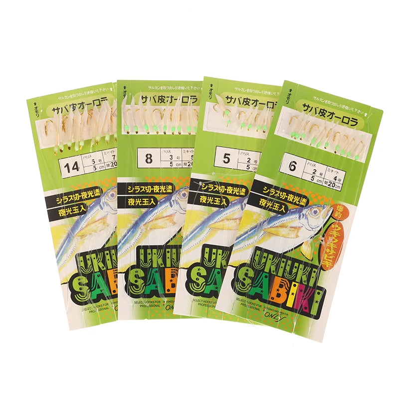 White Fish Skin Bionic String Hook Apollo Uki Sabiki Fishing Qme