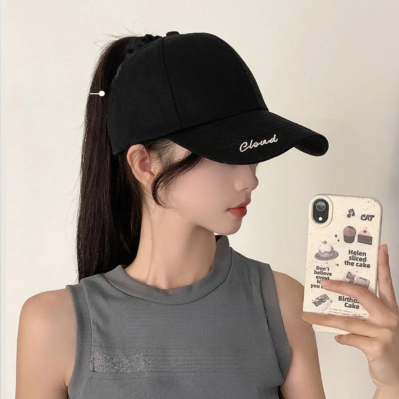 Women's Sun Hat Ponytail Hole Breathable Empty Baseball Cap Summer Qme