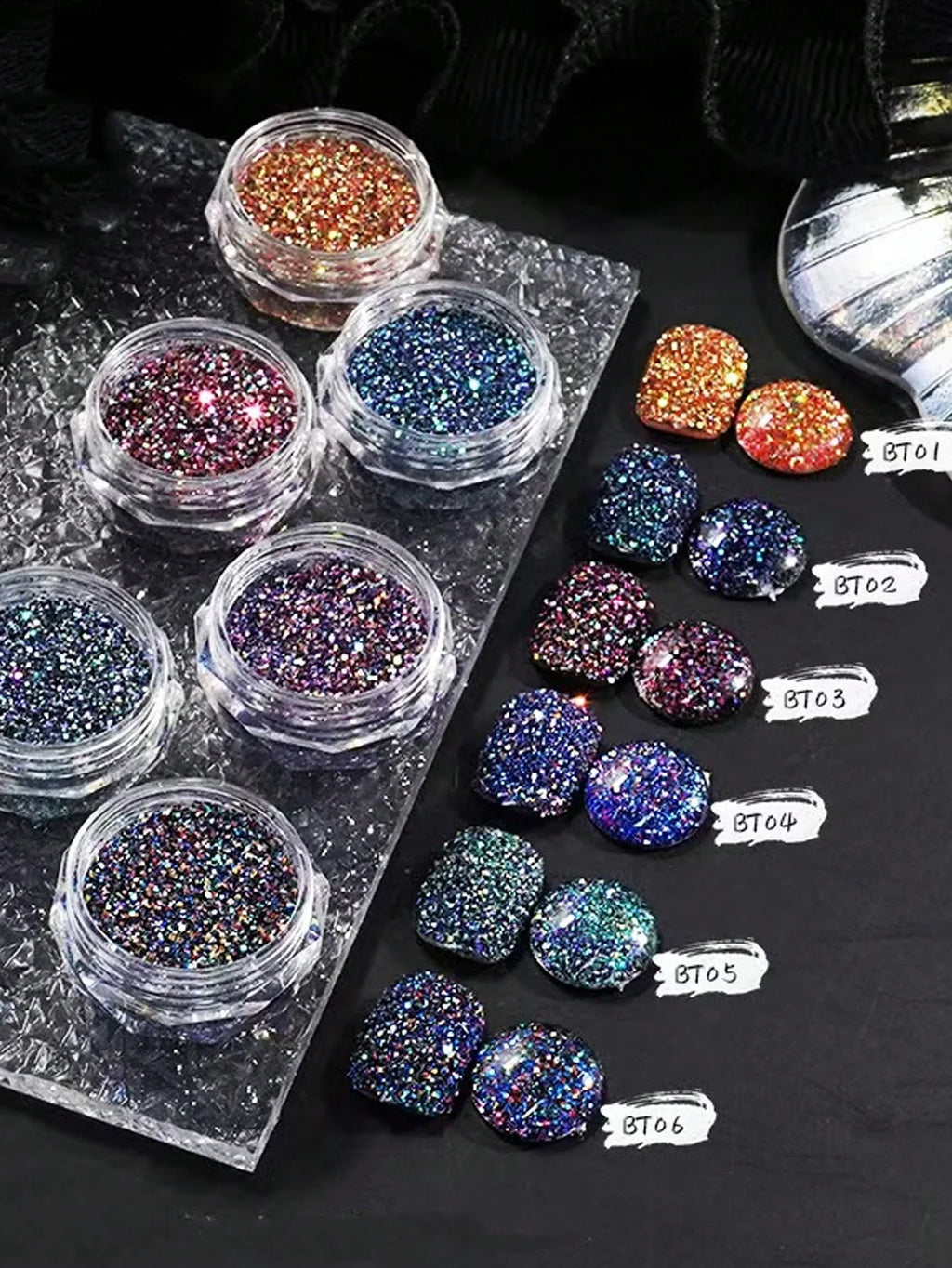 Colored Diamond Nail Powder Crushed Reflective Glitter Dark Luminous Qme