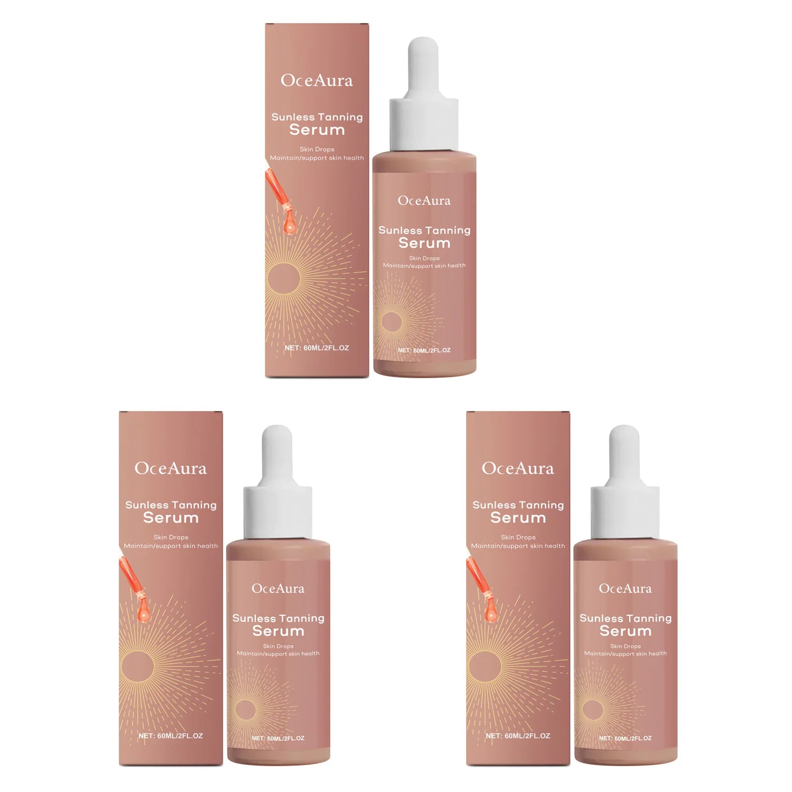 Herbal Sunless Tanning Essence Promote Melanin Production Natural Bronzer Moisturizer Against Sunburn Self Tanner Drops Liquid Qme 3 x 60ml Boxed
