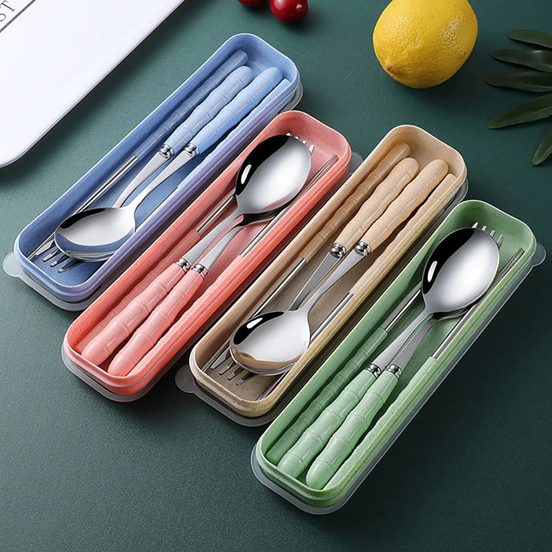 Chopsticks Spoons Forks Sets Stainless Steel Portable Tableware Qme