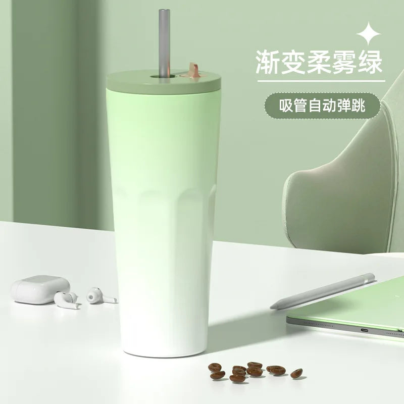 Gradient Automatic Pop-up Straw Coffee Wkij Cup Qme light green 700ml