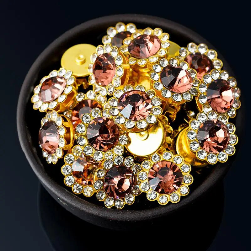 10/12mm Round Crystal Glass Sewing Stone Glue-on Claw Rhinestones Gold Base Button Sew On Rhinestones For Diy Clothes Crafts Qme E 12MM