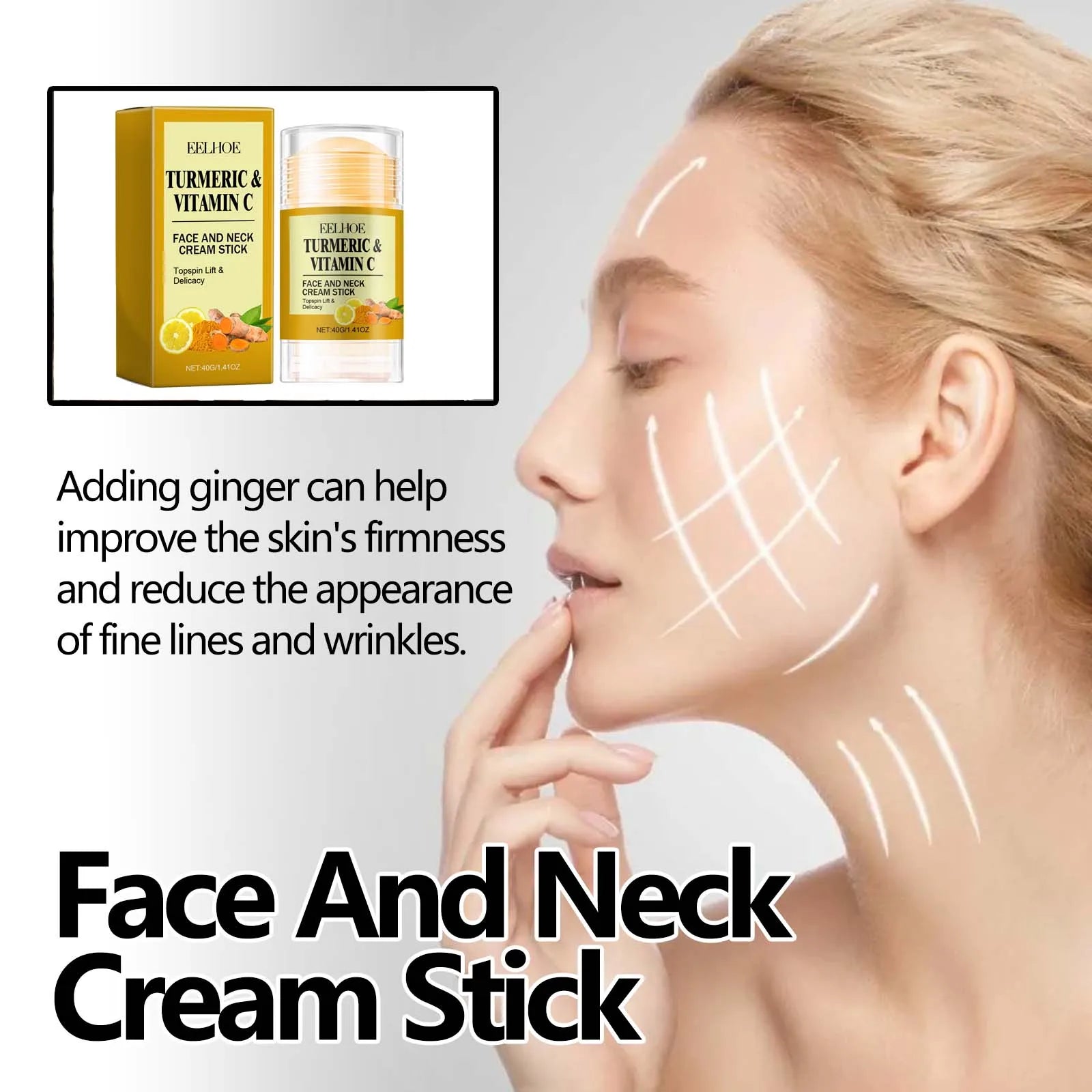 Turmeric Face & Neck Cream Stick Lift & Tighten Skin Lighten Neck Lines Smoothing Brightening Moisturizing Beauty Neck Care Crea Qme