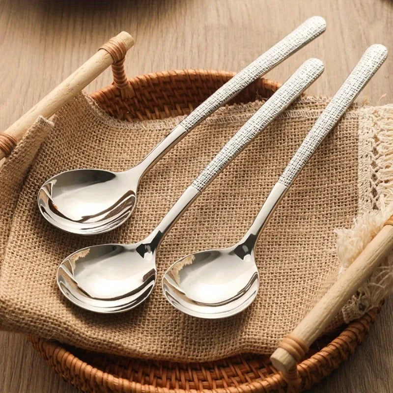 8pcs Stainless Steel Long Handle Spoons, Hammered Texture, Soup Spoons, Tea Spoons, Dessert Spoons, Coffee Spoons Qme