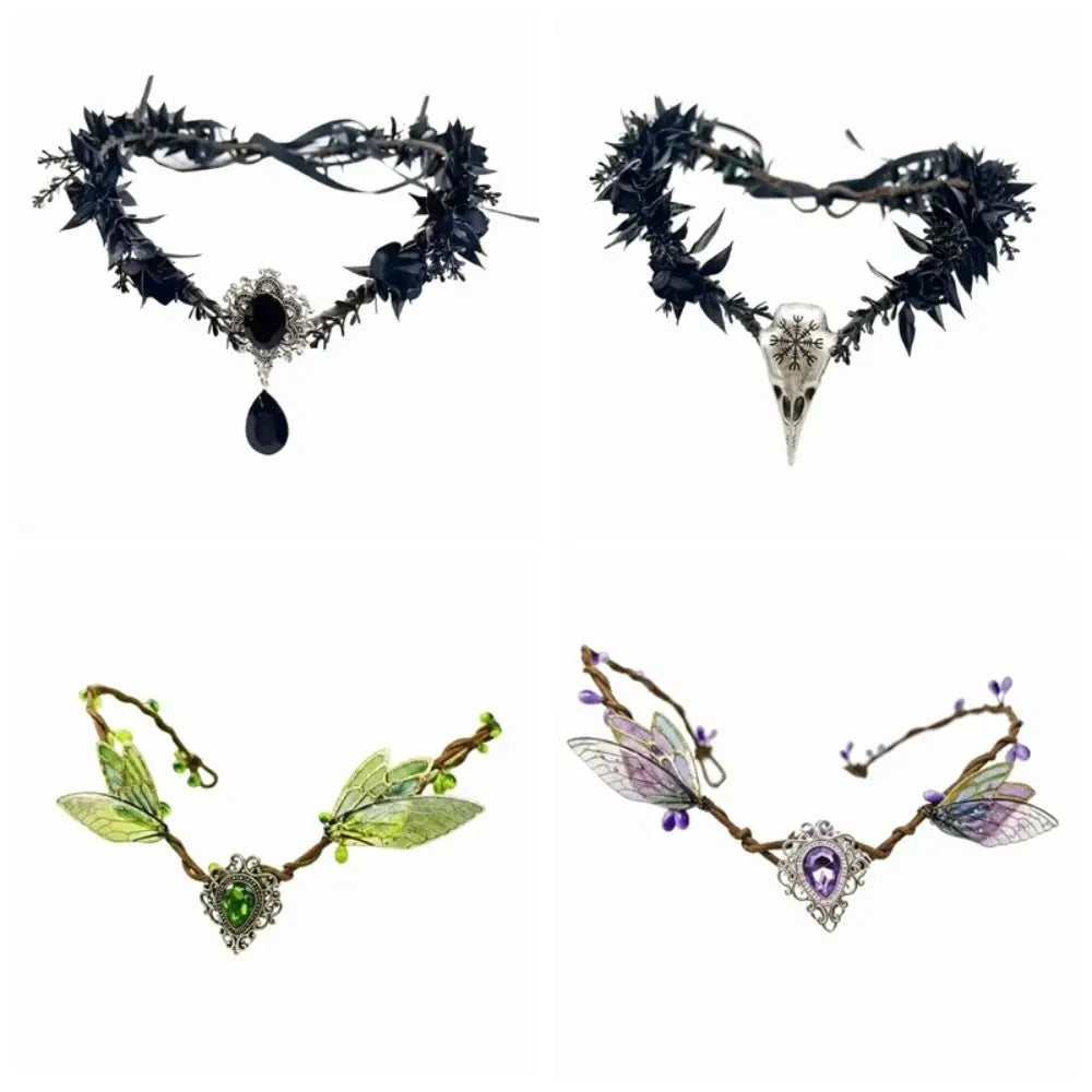 Flower Vine Elven Crown Fantasy Diadem Elf Tiara Simulate Tree Leaves Qme