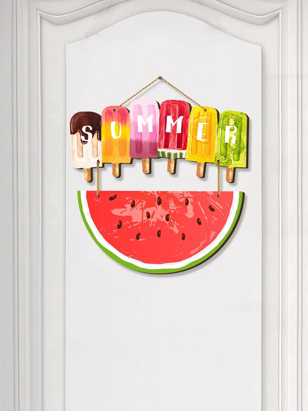 Summer watermelon Wooden Hanging Sign, Welcome Decor For Door Wall Porch Indoor Outdoor，Summer Party Home Decoration Qme