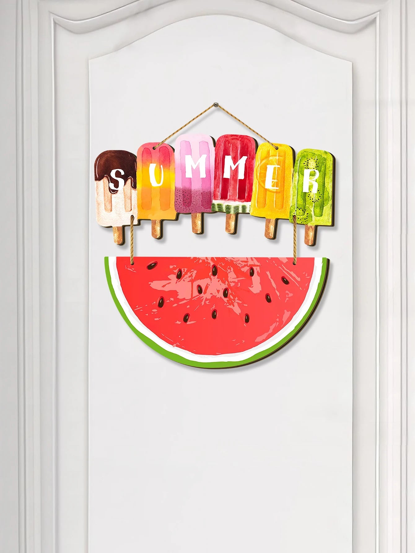 Summer watermelon Wooden Hanging Sign, Welcome Decor For Door Wall Porch Indoor Outdoor，Summer Party Home Decoration Qme