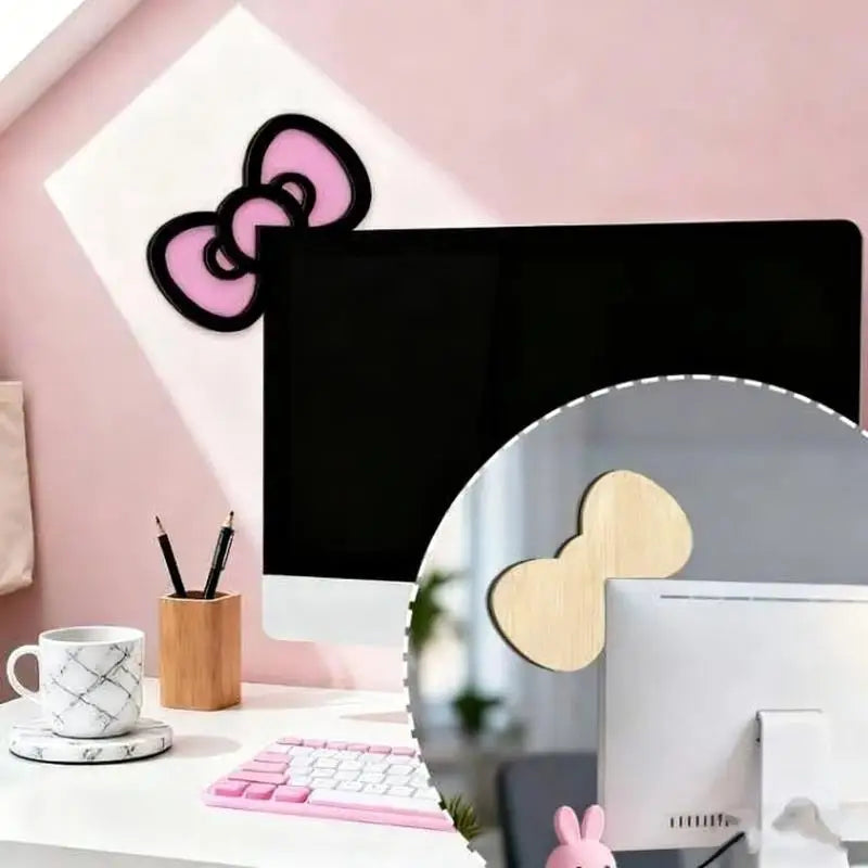 1/2Pcs Bowknot PC Accessories Kawaii 2D Bow Monitor Decor Cute Desktop Decoration For Gaming Setup Screen Home Office Qme