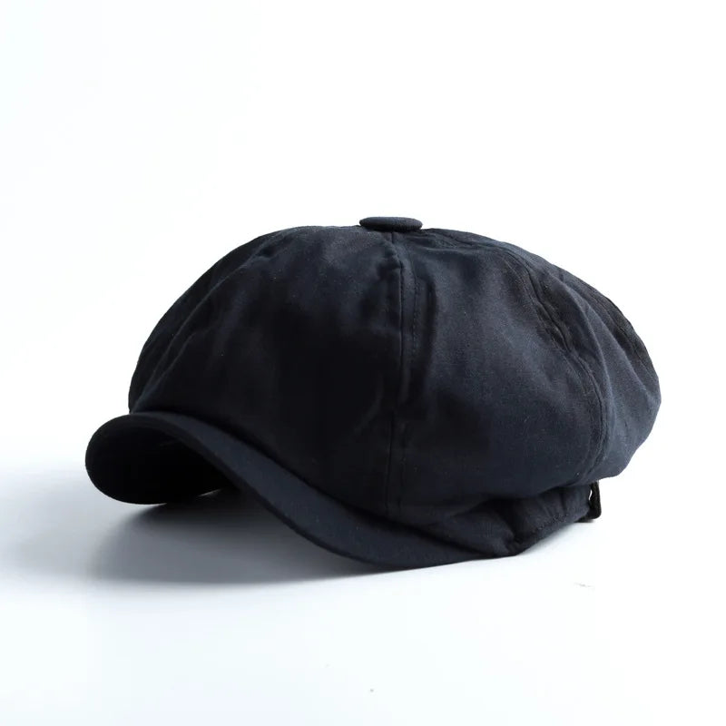 Male British Cotton Versatile Retro Newsboy Octagonal Hat Korean Tide Qme black 61-63cm