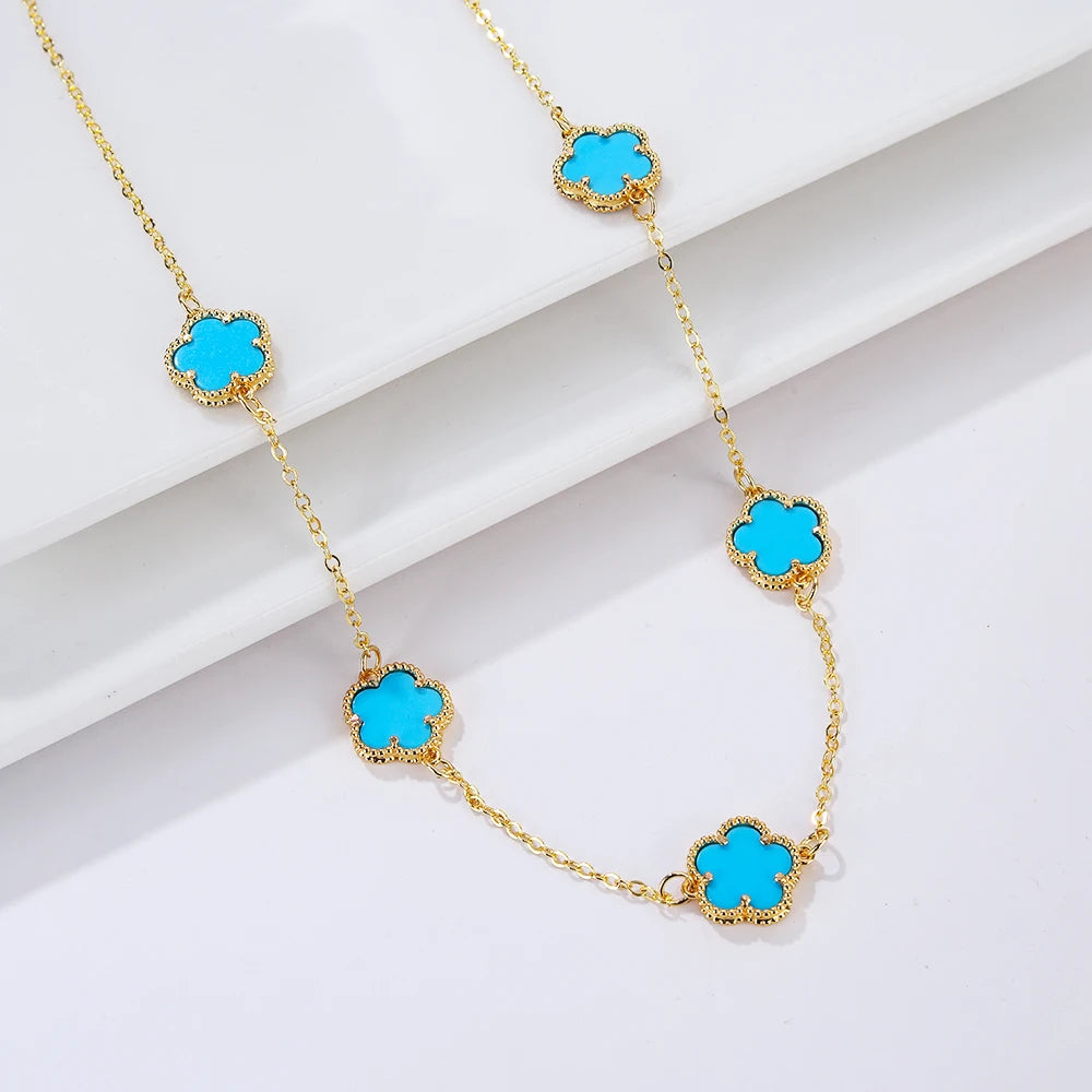 INS Hot Selling Women Five Leaf Clover Necklace Fashion Geometric Necklace Sweet Romantic Holiday Jewelry Gifts Wholesale Qme B