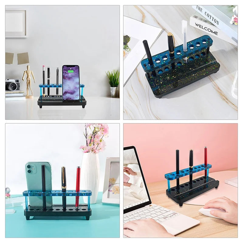 4 Piece Set Glue Dripping Mold Handmade Creative DIY Multifunctional Pen Holder Mold Mobile Phone Bracket Desktop Storage Resin Qme