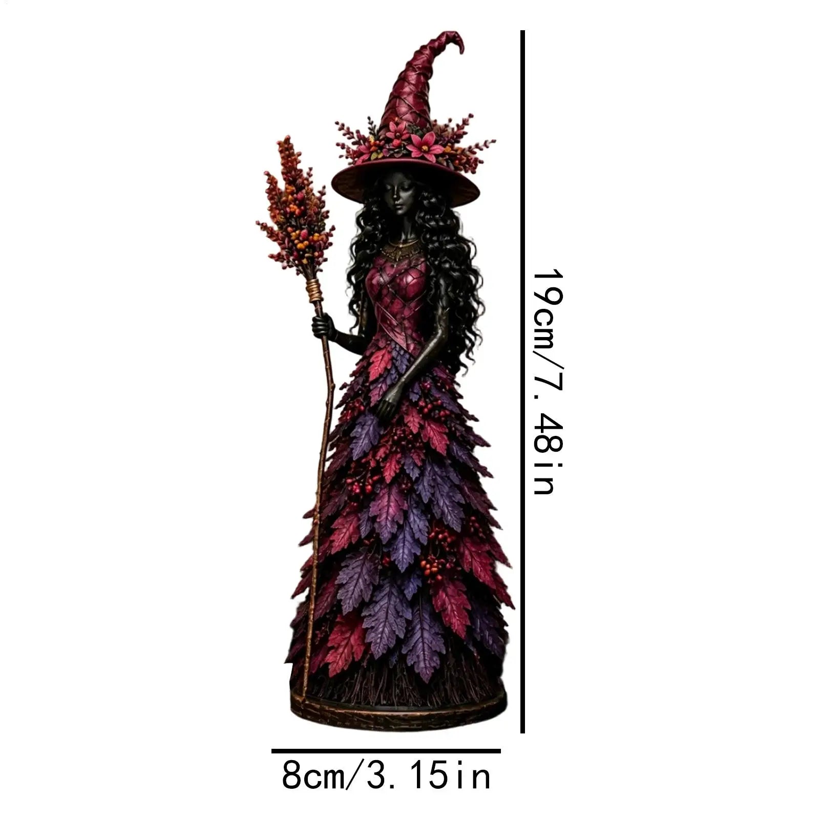 Halloween Witch Figurine Resin Seasonal Table Centerpiece Leaves Gown Qme